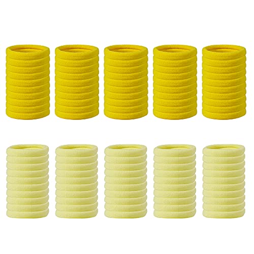 Manshui 100Pcs Hair Ties for Women, Large Hair Ties for Heavy Hair, Cotton Hair Ties, Seamless Elastic Ponytail Holders, Stretch Hair Ties for Thick Hair (Yellow)