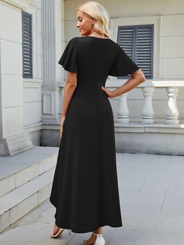 Image of QMZ Wedding Guest Dresses for Women V Neck Cocktail Dress Ruffle Sleeve A Line Evening Party Formal Dresses for Women