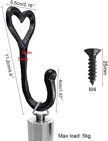 Pulluo 5Pcs Love Heart Coat Hooks Wall Mounted Coat Hanger Black Coat Hooks Heavy Duty Clothes Hooks with 5Pcs M4 Screws Vintage Hooks for Coat Scarf Bag Towel Key Hat Robe Home Decoration