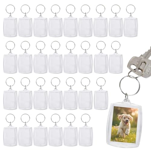 Kendwing 30 Piezas Transparente Acrílico Llaveros Personalizados con Foto Colgante de Fotos,Llaveros para Personalizar Inserto DIY Llaveros de Doble Cara,Llaveros Foto en Blanco 4 x 5.5cm