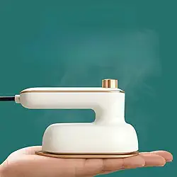 Mini Ferro de Passar Portátil a Vapor – Compacto, Potente e Perfeito para Viagens (BRANCA COM DOURADO)