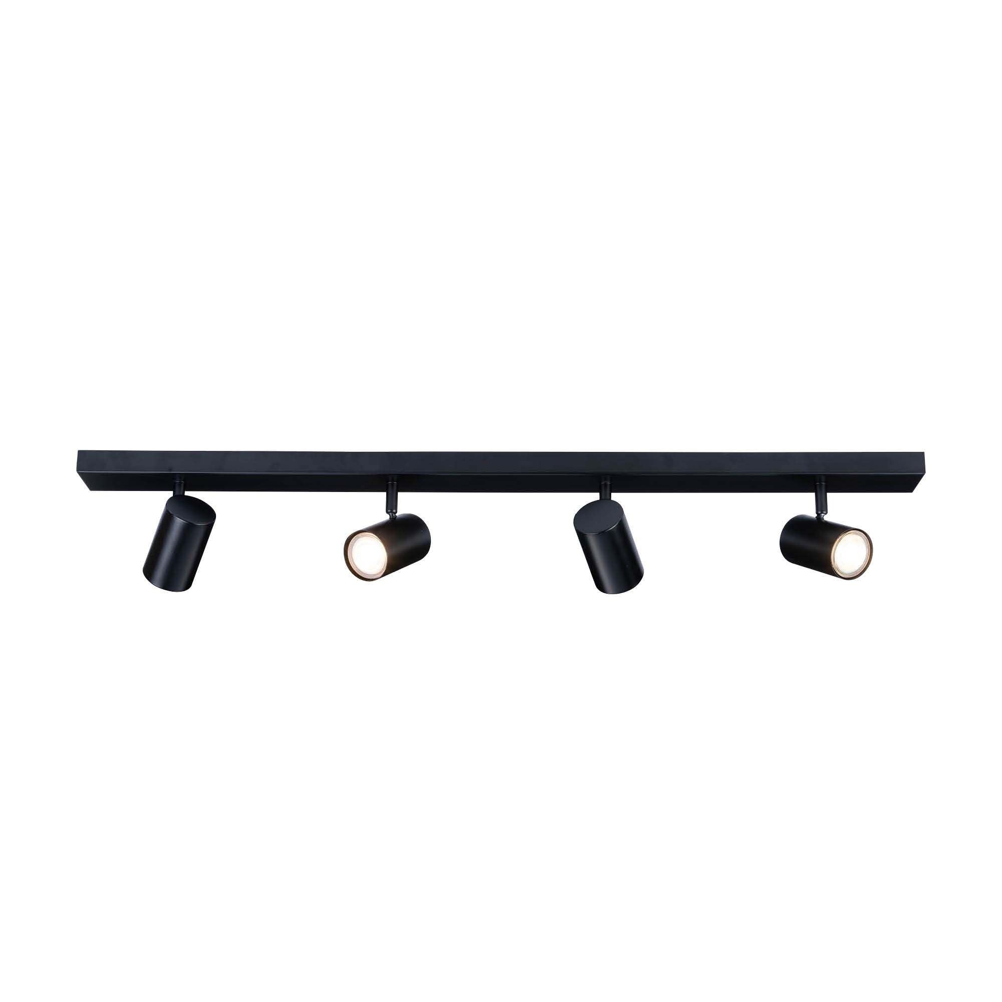 Ledvion 2700K - Led Ceiling Spotlight, Black 4-Light, Dimmable, 5W, Rectangular, Gu10 Fitting, Ip20, Tiltable, Includes Gu10 Lamp