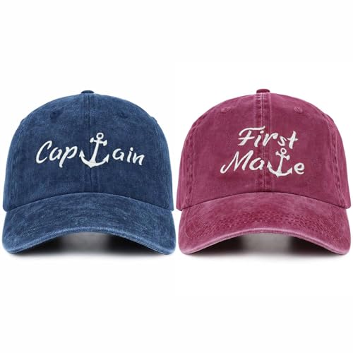 SaryHome Captain Hat & First Mate | Boat Captains Hat Embroidered Matching Caps | Boat Accessories | Boating Gifts