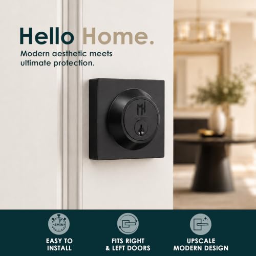 Image of Mega Handles - Glamor Deadbolt I Entry Deadbolt Lock - Heavy Duty Round Locking Deadbolt for Left or Right-Handed Doors - Interior /Exterior - Matte Black