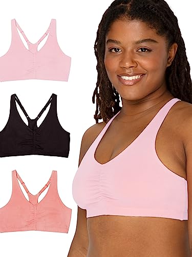 Fruit of The Loom Women's Adjustable Shirred Front Racerback Sports Bra, Desert Dusk/Black/Blushing Rose