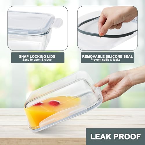 KOMUEE 4 Pack 63oz 27oz Large Glass Food Storage Containers Set with Airtight Lids, BPA-Free, Meal Prep Containers for Storing, Freezer, Microwave and Oven Safe