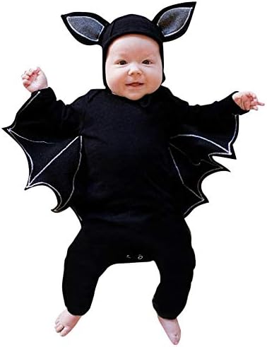 Bokeley-Baby Clothes Set, Toddler Baby Boys Girls Halloween Cosplay Costume Bat Bodysuit Hat Outfit Set (6-12 Months, Black)