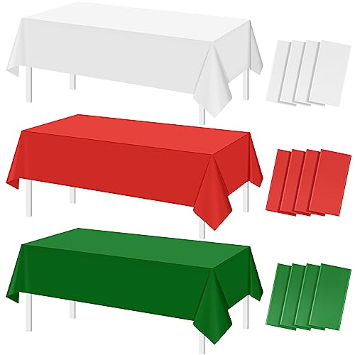 MASHAN 12 Pack Christmas Tablecloth Bulk Red White Green Disposable Tablecloths Rectangle Italy Theme Table Covers for Christmas Family Gathering Dining and Italian Party Decoration 54 x 108 Inch