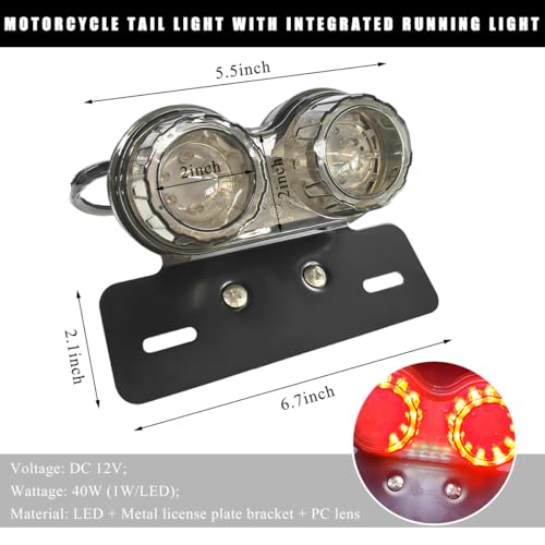 Image of Wevdn 40-LED 40W Motorcycle Tail Light, Integrated Running 40 LED Brake Stop Light with License Plate Bracket, Turn Signal Lamp Tail Light for Motorcycle Street Bike Cruiser (Black)
