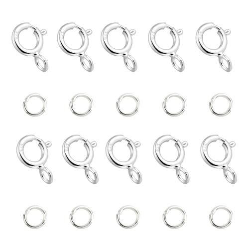 20 Stück Sterling Silber 925 Kettenverschluss Federverschlüsse, Federring Verschluss, Federschnalle mit Offenen Biegeringe für Armbänder Halskette Verlängerungskette