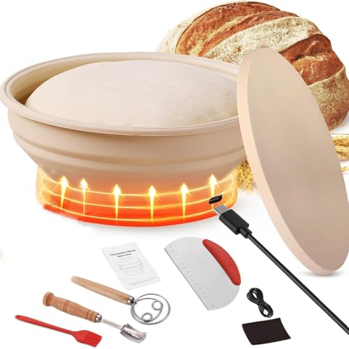 Cesta de fermentación de masa madre, caja de fermentación de pan plegable redonda de 9 pulgadas, tapete calefactor para fermentación controlada, calentamiento de masa madre, suministros para hornea