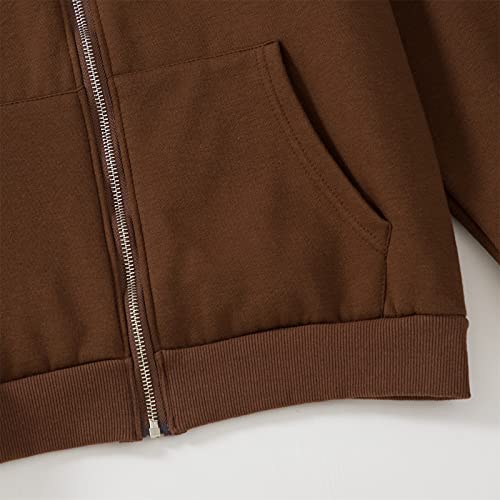 Mejotaus Love Never Fails Oversized Zip Up Hoodie For Women Back Letter Print Cotton Jacket Drop Shoulder Thermal Sweatshirt (Brown,Xl) #TOP2