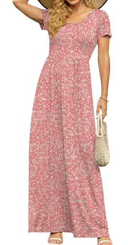 Image of DB MOON Womens 2026 Summer Maxi Dresses Casual Short Sleeve Empire Waist Spring Long Dress with Pockets