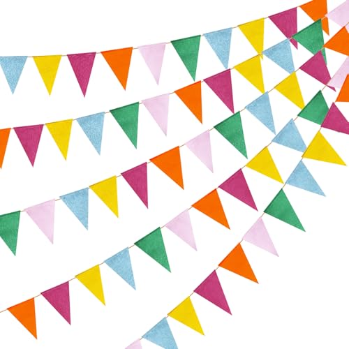 Coco Berming 5 Piezas Banderolas Fiesta Multicolores, 60 Banderines Decorativos, 24 Metros Arpillera de Imitación Banderas, 6 Colores para Cumpleaños, Bautizo, Jardín, Hogar, Boda, Escuela (Estilo A)