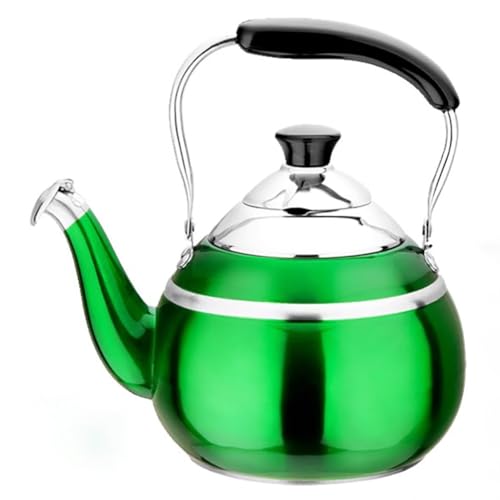 TT-YEC Colorida Tetera De Acero Inoxidable Grueso, Hervidor De Té Silbido De La Estufa con Asa Anti-Escaladera Y Tapa De Seguridad, Tetera De Estilo Retro, Tetera Portátil Al Aire Libre,Green 3l
