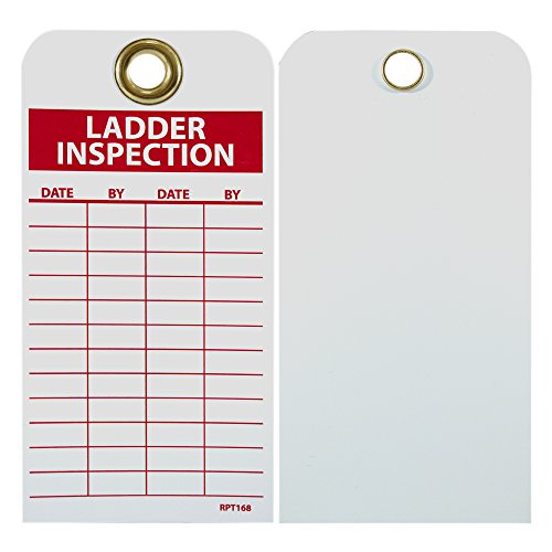 Nmc Ladder Inspection Tag, Double-Sided, 25-Pack, 3" Width X 6" Height, Unrippable Vinyl, White/Red Text On Red/White Base, Made In The Usa, Rpt168G #TOP27