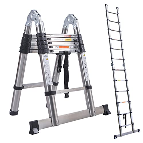 Newest Stainless Steel Telescoping Ladder 12.5FT A-Frame Portable Telescopic Extension Ladder Multi-Purpose Folding Ladder Sturdy Easy Storage for Household Daily Max Load 330lb EN131 Standard 1 Newest Stainless Steel Telescoping Ladder 12.5FT A-Frame Portable Telescopic Extension Ladder Multi-Purpose Folding Ladder Sturdy Easy Storage for Household Daily Max Load 330lb EN131 Standard