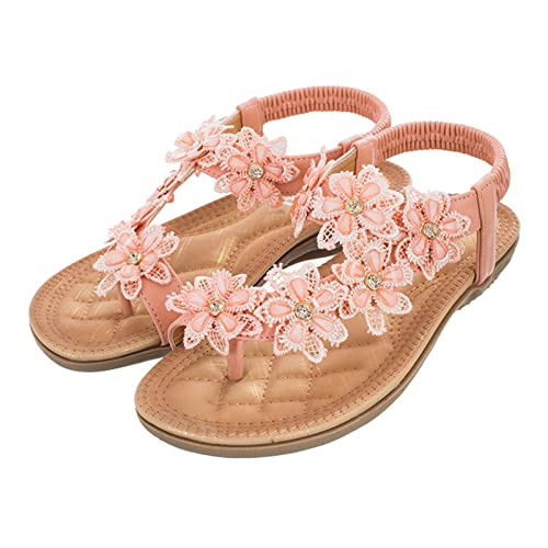 HYISHION Damen Sommer Sandalen, Bequeme rutschfeste Sommer-Zehensandalen, Großartig für Freizeitkleidung, Schicke Sommersandaletten geeignet für Jugendliche/Mädchen,Rosa,39 Cover