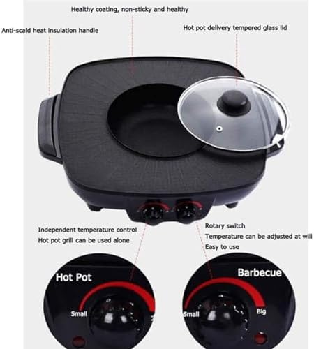 34CM Electric Hot Pot & Grill Pan - 1500W Non-Stick 2-in-1 Shabu Shabu Cooker with Dual Temperature Control for Family Gatherings, Outdoor BBQs & Home Parties