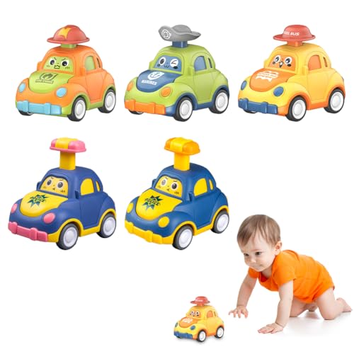 JWBHCYL 4Pcs Baby Toy Cars, Cartoon Wind Up Car for 1 2 3 Year Toddler, Press and Go Toddler Toy, Educational Toy Cars for Boys and Girls - Birthday Gifts