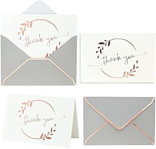 Heavy Duty Rose Gold Thank You Cards with Envelopes - 36 PK Bridal Shower Card in 4 x 6 Inches, Thank You Notes Blank Note Cards for Wedding Baby Shower Girl Kids