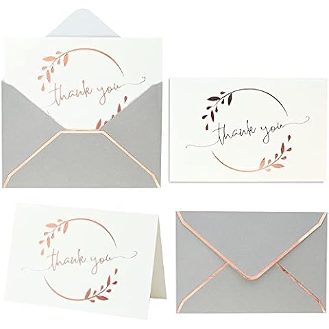 Winoo Design Heavy Duty Thank You Cards with Envelopes - 36 PK - Gold Thank You Notes 4x6 Inches Baby Shower Wedding, Small Business Graduation Funeral Bridal Shower (Rose Gold) Cover