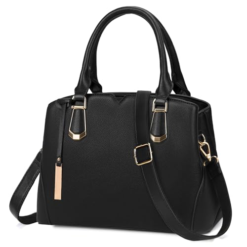 NUBILY - NUBILY PU Leather Purses for Women Top-Handle Handbag Branded Designer Handbags for Women Waterproof Shoulder Bag for Work Casual Womens Crossbody Tote Purse with Shoulder Strap Cute Satchel Bag Black