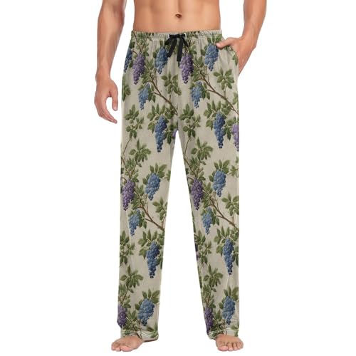 Men's Pajama Pants Pj Bottoms Lounge Sleepwear with Pockets Grapes Vintage Print S3