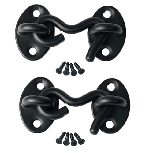 Mimhooy 2-Pack Hook & Eye Latch, 2-Inch Black, 50mm Stainless Steel for Gates Windows, Shed, Garage, Barn