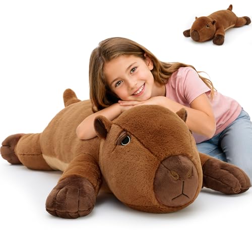 MaoGoLan 39.4" Capybara Plush Body Pillow, Long Capybara Stuffed Animal for Sleeping, Soft Brown Capybara Hugging & Side Sleeper Support, Soft Plush Pillow Gifts for Kids Adults Birthday Christmas