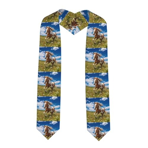 Grassland Horses Print Flat Satin Stole Graduation Ceremony Gift for Son Daughter Friends Sister