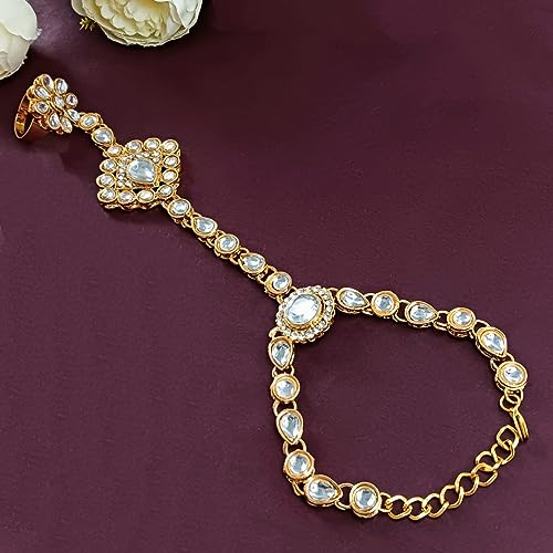Efulgenz Indian Hand Chain Finger Ring Bracelet Indian Kundan Finger Ring Link Chain Wedding Bridal Hand Harness Slave Bollywood Bracelet Jewelry2