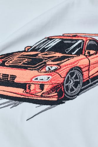 Image of SNITCH Men T-Shirt | Embroidered Car Graphic & Drop Shoulder Style | 100% Breathable Cotton Casual Streetwear T-Shirt & Fashionable Short Sleeve Tee