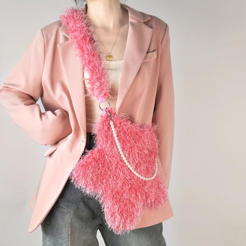 Fuzzy Plush Bag for Women,Furry Faux Fur Star Shape Crossbody Shoulder Purse,Soft Fluffy Autumn Winter Tote Handbag3