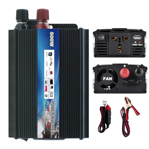 400w/500w Inversor De Corriente Coche: Inversor 12 V a Ca 220 V De Corriente, Convertidor De Voltaje con Puerto USB Y Pinzas De Conexión a Batería para Camping, Coche, Caravanas