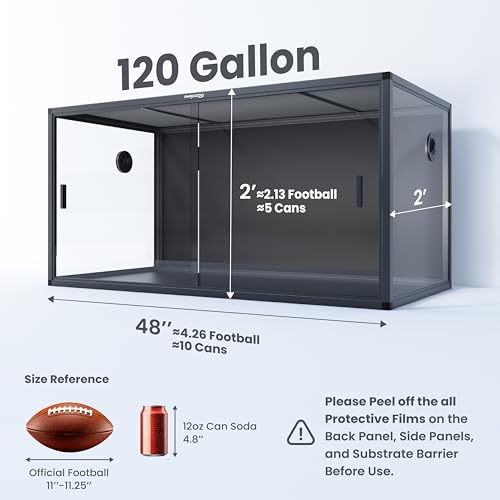 Image of Phailozoo 120 Gallon Bearded Dragon Tank,48 inch x 24 inch x 24 inch Reptile Tank with Sliding Door Top Screen Ventilation, Front Opening Reptile Enclosure for Easy Maintenance