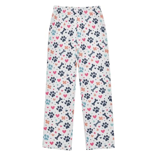 Paw Bone and Hearts 1 Long Pajama Pants Bottoms Soft Sleepwear with Pockets