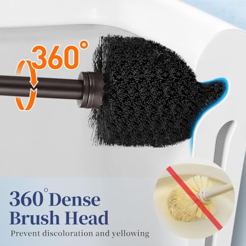 Image of HAMITOR Toilet Bowl Brush Holder Set: Classic Round Bristle Head Deep Cleaning Cleaner Scrubber with Tall Caddy for Restroom - Home Bathroom Decor Accessories - Bronze 3 Pack