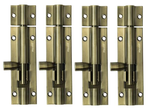 Image of Plantex Stainless Steel Tower Bolt /Tower Bolt for Home,Offices Doors and Windows /Tower Bolt for Main Door /Door Latch /Kundi /Chitakini /Door Latch for Windows - Pack of 4 (Brass Antique, 4 inch)