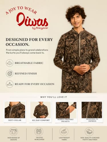 Image of DIWAS BY MANYAVAR Men's Printed & Golden Sequined Festive Kurta (1pc)