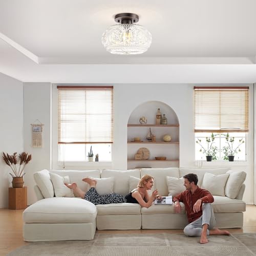 Image of Semi Flush Mount Ceiling Light, Globe Glass Ceiling Light Fixture, Oil Rubbed Bronze with Gold Trim Modern Lighting for Hallway Bedroom Entryway Kitchen Porch, Bulb Not Included (Pack of 2)