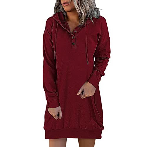 sweatkleid damen große größen, Sweatkleid Damen Lang Große Größen Pulloverkleid Hoodie Kleid Langarm Lässiges Tunikakleid Weich und Bequem...