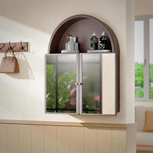 Image of iSTAR Wall Mounted Storage Mirror Cabinet, Bathroom Wall Mirror with Storage Shelf Mirror with Hidden Cabinet Organizer | Modern Wall Mounted for Bathroom, Bedroom, Washbasin (Brown)