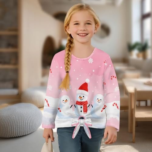Girl's Long Sleeve Shirt Printed T Shirts for Kids Tie Knot Fall Tops Tween Girl Casual Crew Neck Tees Blouse4