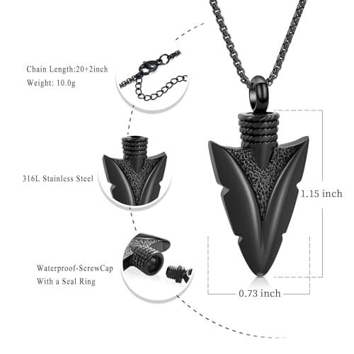 Stainless Steel Urn Necklace for Men - Arrowhead Memorial Pendant Cremation Ash Jewelry Bereavement Keepsakes Gift for Loss of a Loved One2