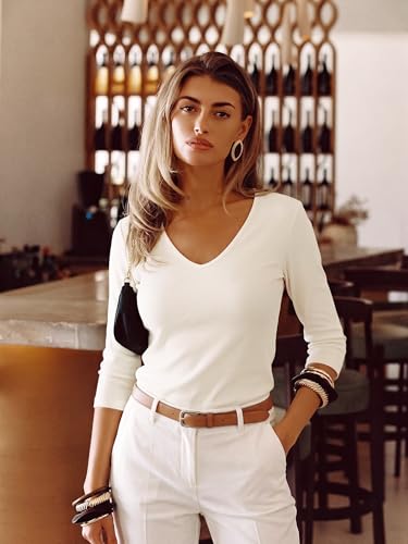 Image of Meetrendi Women's 3 /4 Sleeve Scoop Neck T-Shirt Cotton Blend Slim Fit Basic Tee Casual Spring Top 2026