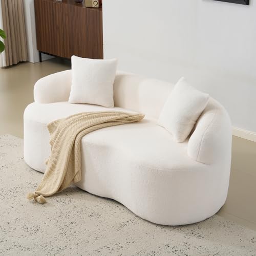 Orynveela Modern Curved Loveseat Sofa, 73” Teddy Boneless Couch with 2 Pillows for Small Spaces Living Room Bedroom, No Assembly Required (Cream White)