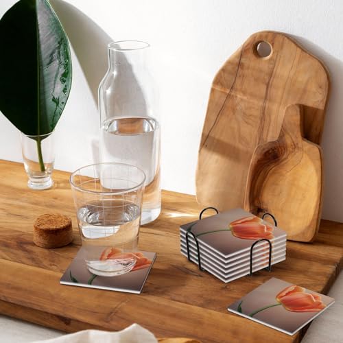 Dessous de verre céramique anti tache et rayure tulipe orange x6