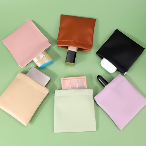 Image of BUSOHA Small Makeup Bag for Purse, Mini Portable Cosmetic Bags for Women, Coin Purse Lipstick Cosmetic Accessories Organizer, Small Travel Kit Storage Pouch, Black+Brown+Yellow+Pink+Green+Purple, 4.7