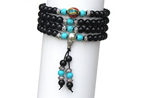 Image of Mala Beads Stretch Bracelet Black Obsidian & Tiger Stone, Buddhist Prayer Beads, Yoga Bracelets, Wear for Daily Meditation & Spiritual Growth, 6mm Meditation Beads, Unisex